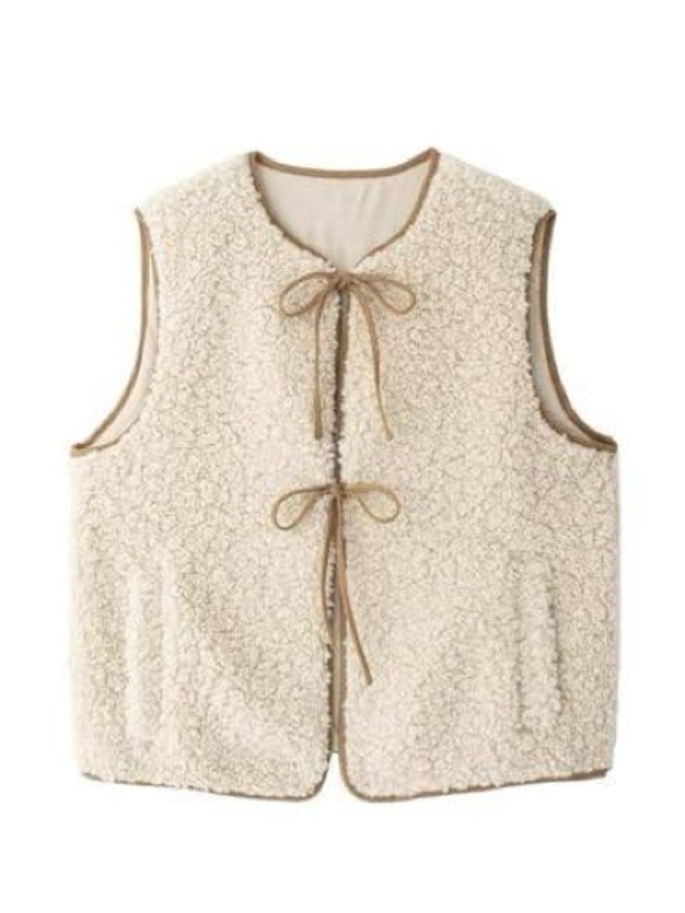 CATO White Cream Sherpa Fleece Tie Front Sweater Vest Medium